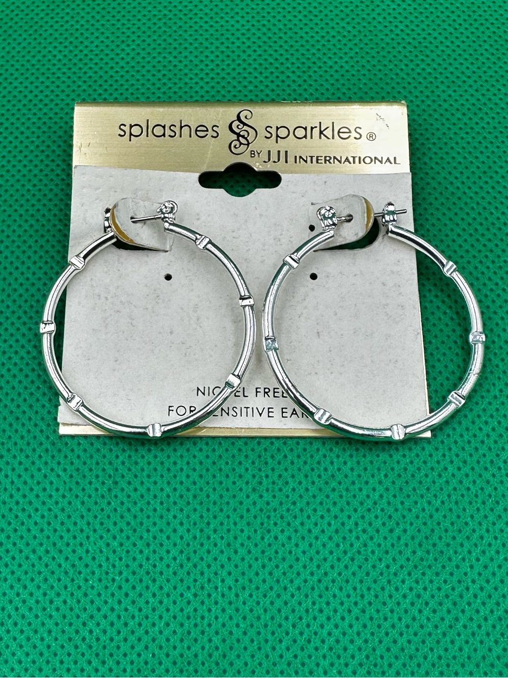 Silver Tone Bamboo-Style Hoop Earrings